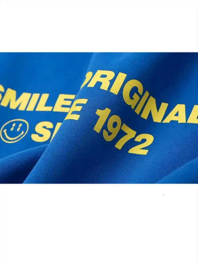 TRAFZA Spring Womens Fashion Sports Pullover Retro Round Neck Loose Long Sleeve Womens Letter Print Blue Pullover Streetwear 250801