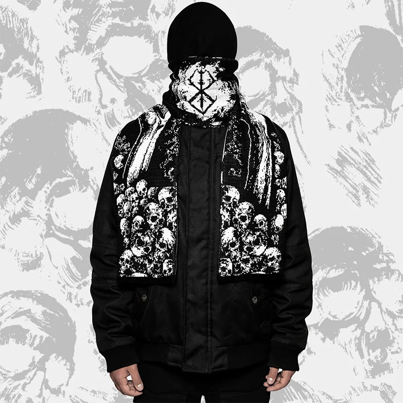 Fashionable creative pattern knitted mens and womens winter warm scarf niche black tassel party packaging night light Y2K Kpop 250805