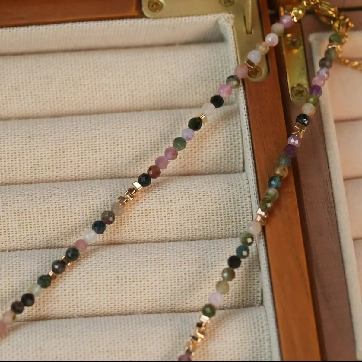 Fashion Colorful tourmaline natural stone bead necklace steel accessories suitable for travel birthday parties 250730