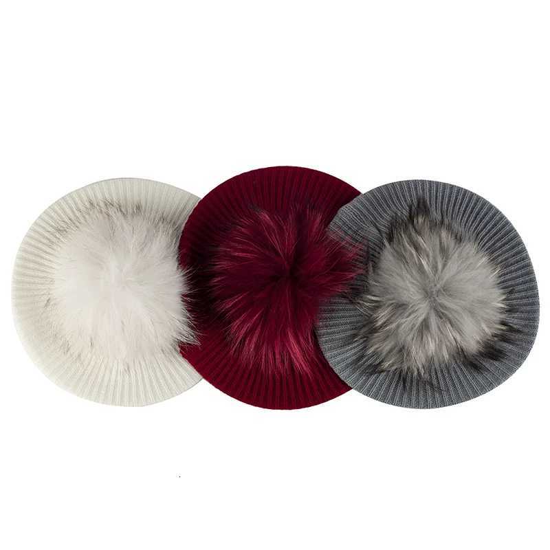 Womens Knitted Elegant Berets Soft With Real Pompom Female Artist Fashion Retro Hats La Solid Color French Simplicity Cs XJ250807
