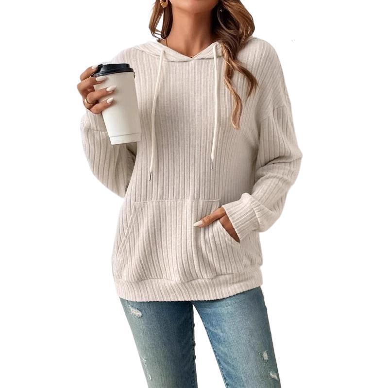 Free Shipping Designer Hoodie 2025 Autumn/winter Women's Amazon Knitted Sweater TEMU Hooded Ribbed Kangaroo Pocket Sweatshirt