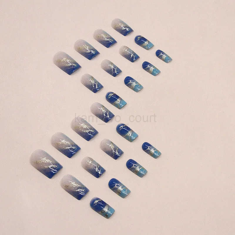 24 PCs Short French Minimal Smudged Line Nails with 1 Jelly Gel and 1 Nail File M250807