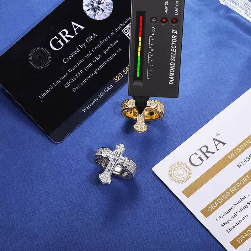Fashion Hip Hop Party 925 Sterling Silver Baguette Diamond Cross Ring Gra Certified Moissanite Iced Out Ring for Men