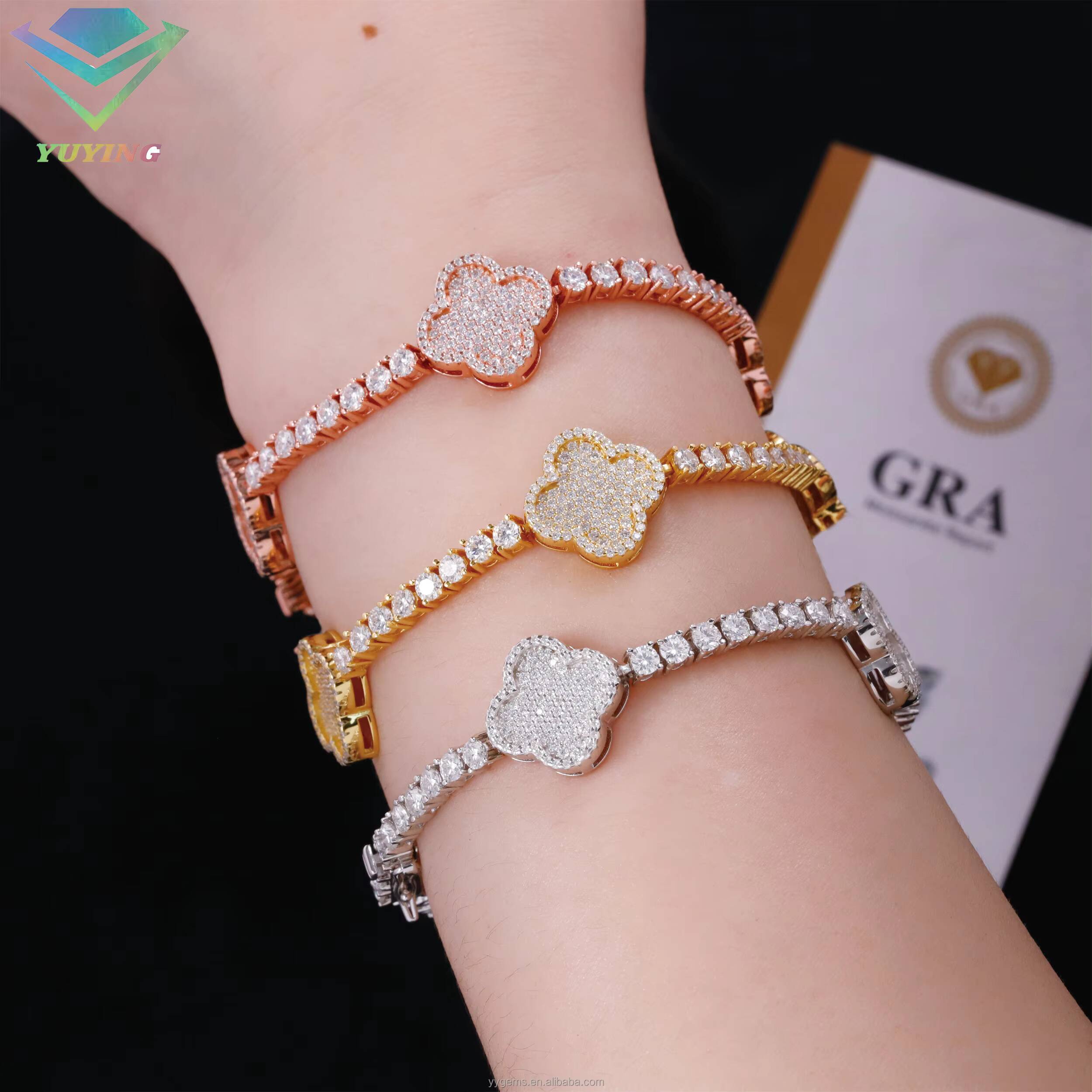 Hip Hop Style 18K Gold Plated 925 Silver Men Jewelry GRA Certificate VVS1 Moissanite Diamond Bracelet Tennis Chain