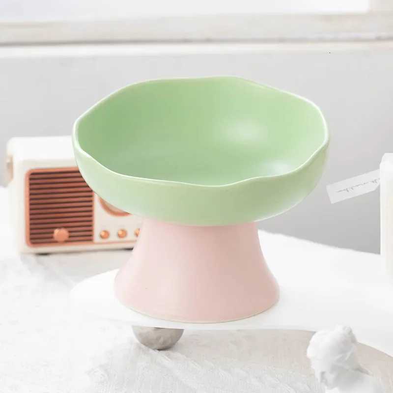 Cute Dog Accessories Jelly Color Ceramic Pet Food Bowl Large Capacity High Foot Neck Protection Safe Durable Feeder for Cat Dog Y250806