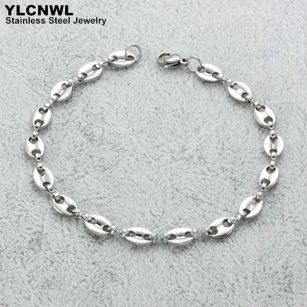 316L Stainless Steel Coffee Bean Chain Bracelet For Men Women Hiphop Hand Unisex Statement Jewelry Wholesale 7-9 Inch W250807