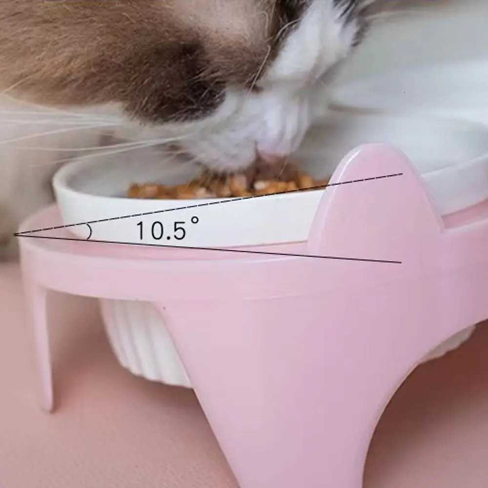 Colorful Cat Bowl Double Bowl Ceramic Cat Food Pot Cervical Protection High Foot Diagonal Water Bowl For Drinking Feeding Y250806