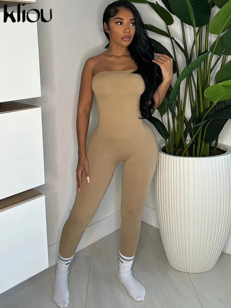 kliou Solid Strapless Women Jumpsuits Concise Daily Stretch Sleeveless Skinny Active Overalls Female Classic Sporty One Piece 250807