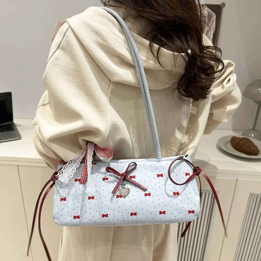Korean Style High Aesthetic Butterfly Knot Womens Bag Summer New Single Shoulder Underarm Fashion Polka Dot Handheld Small Bag Z250807