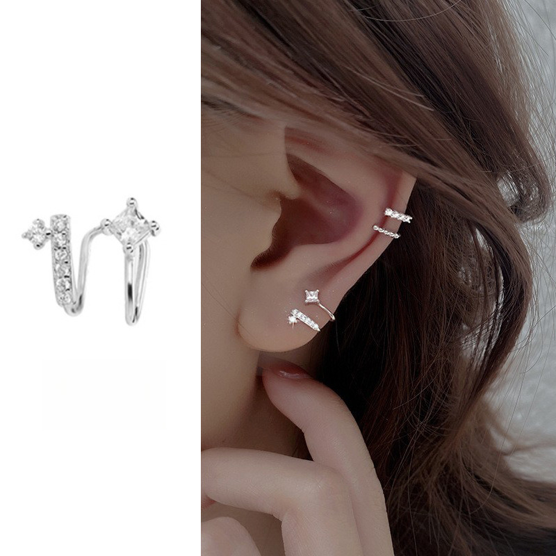 Free Shipping Designer Luxury Jewelry Internet Celebrity Same Style Women's Earrings Diamond Double Layered Zircon Non Perforated Earclip Fashion