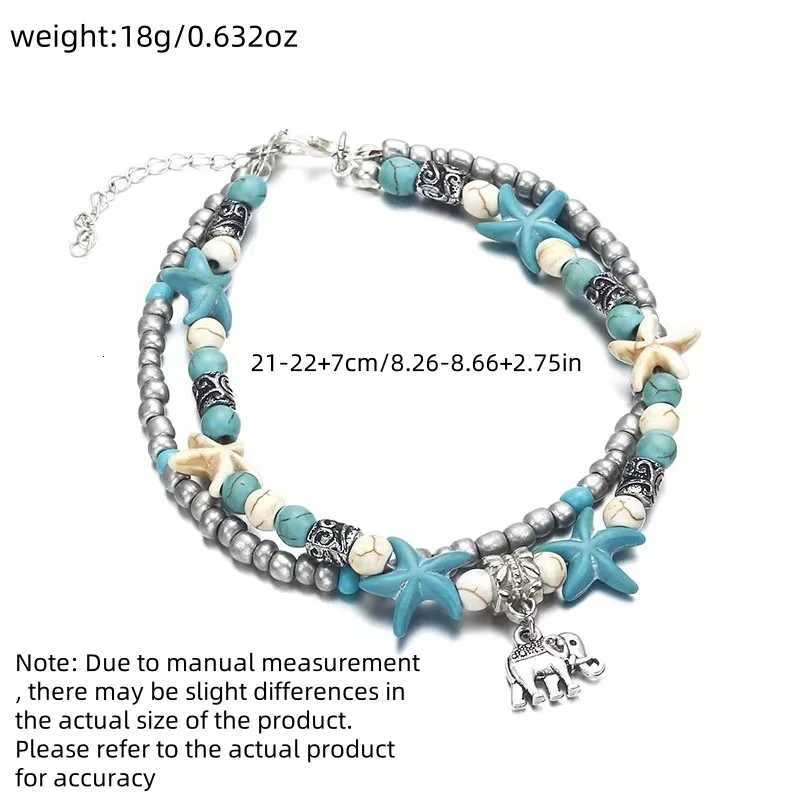 Vintage Turquoise Starfish Turtle Foot Ornaments Beach Layer Beaded Hollow Double Anklet for women Valentines Day Gift Y250805