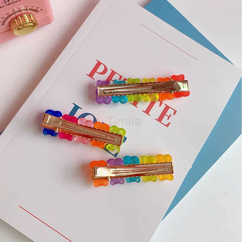 ute Bear Candy Color Hairpins Barrette Colorful Hair Clip Jelly Color Gummy Headwear Girls Women Hairpin Duckbill Clip Headwear U250807