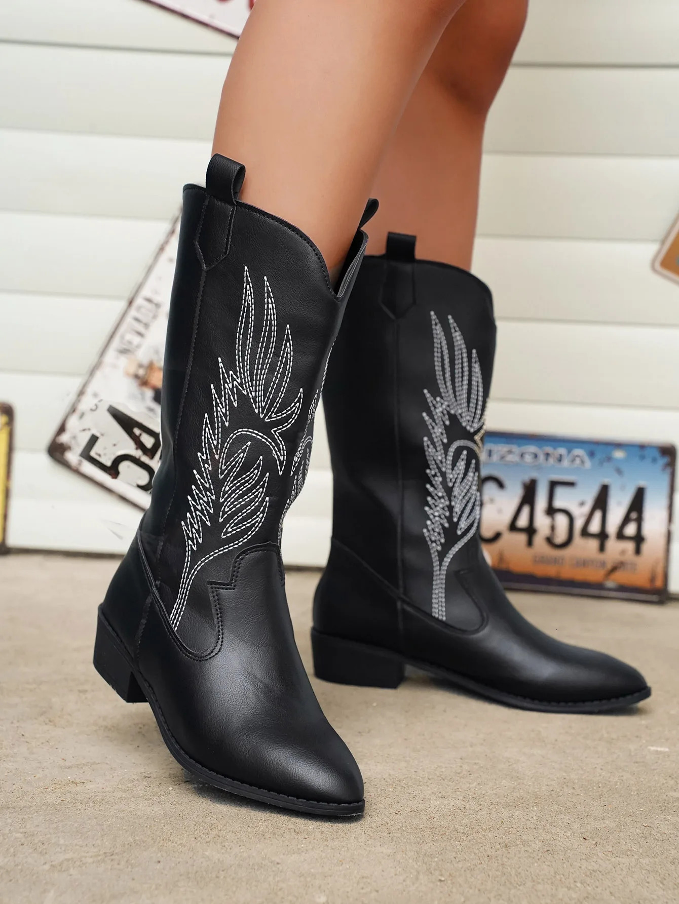 Gold Midcalf Boot Silver Pointed Western Cowboy Boots Retro Fashion Black Plus Size 3643 WomenBoots 250801