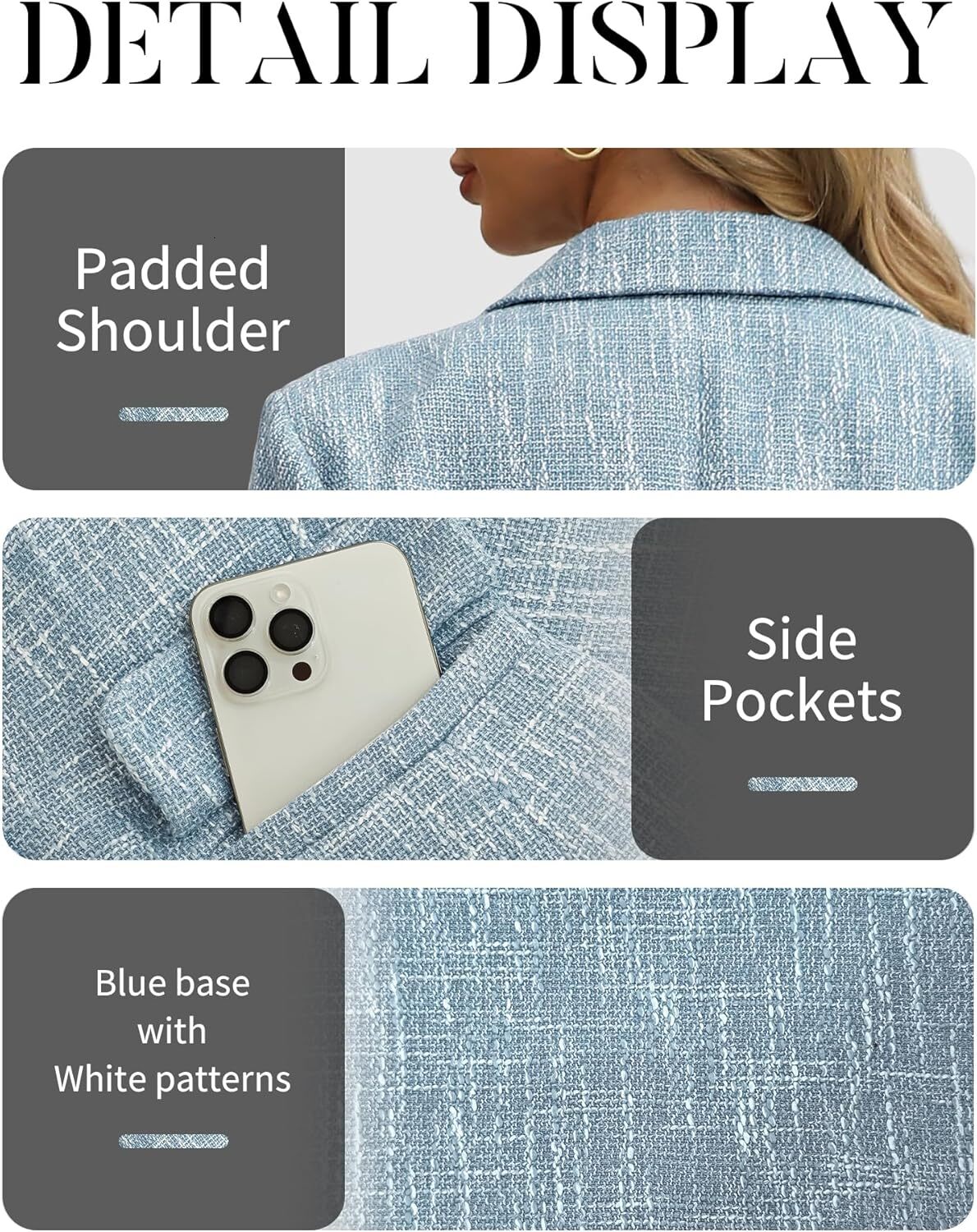 Women's Tweed Blazers Business Casual - Long Sleeve Double Breasted Jackets Open Front Work Suits