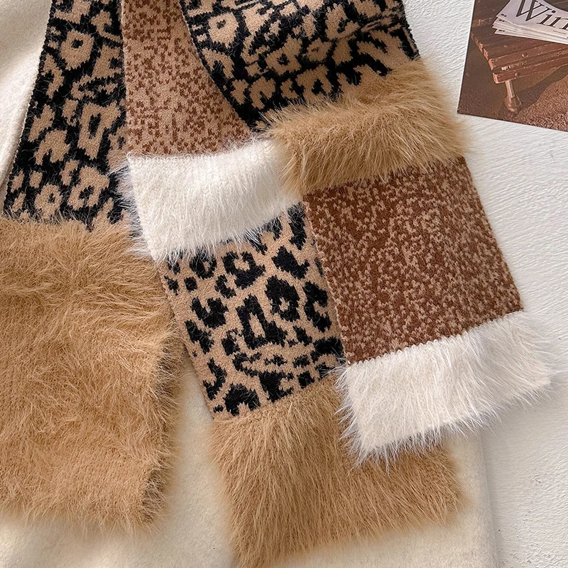Leopard Knitting Scarf Women Autumn Winter Thick Soft Warm Muffler HighQuality Versatile Cashmere Shawl Female 250806