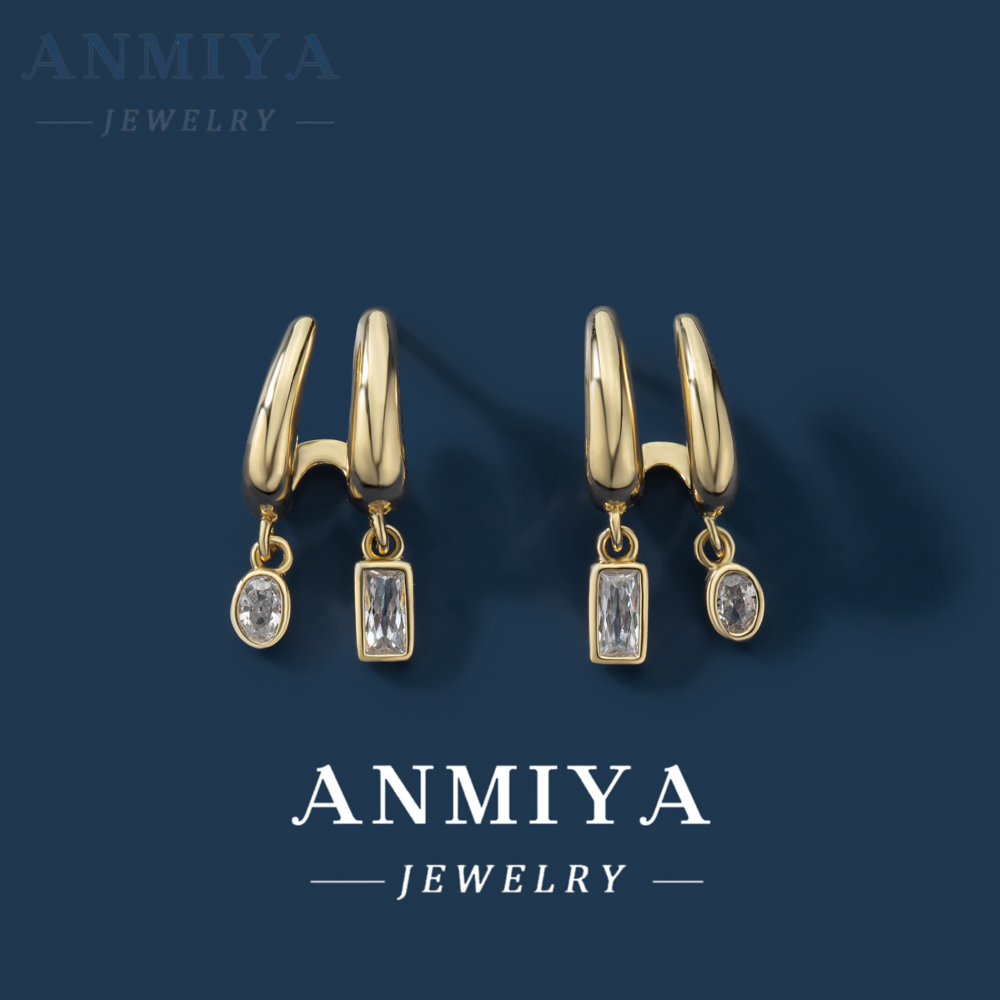 Simple Double Rows S925 Sterling Silver Hoop Earrings Zircon Stone Fashion Jewelry Stud Earrings