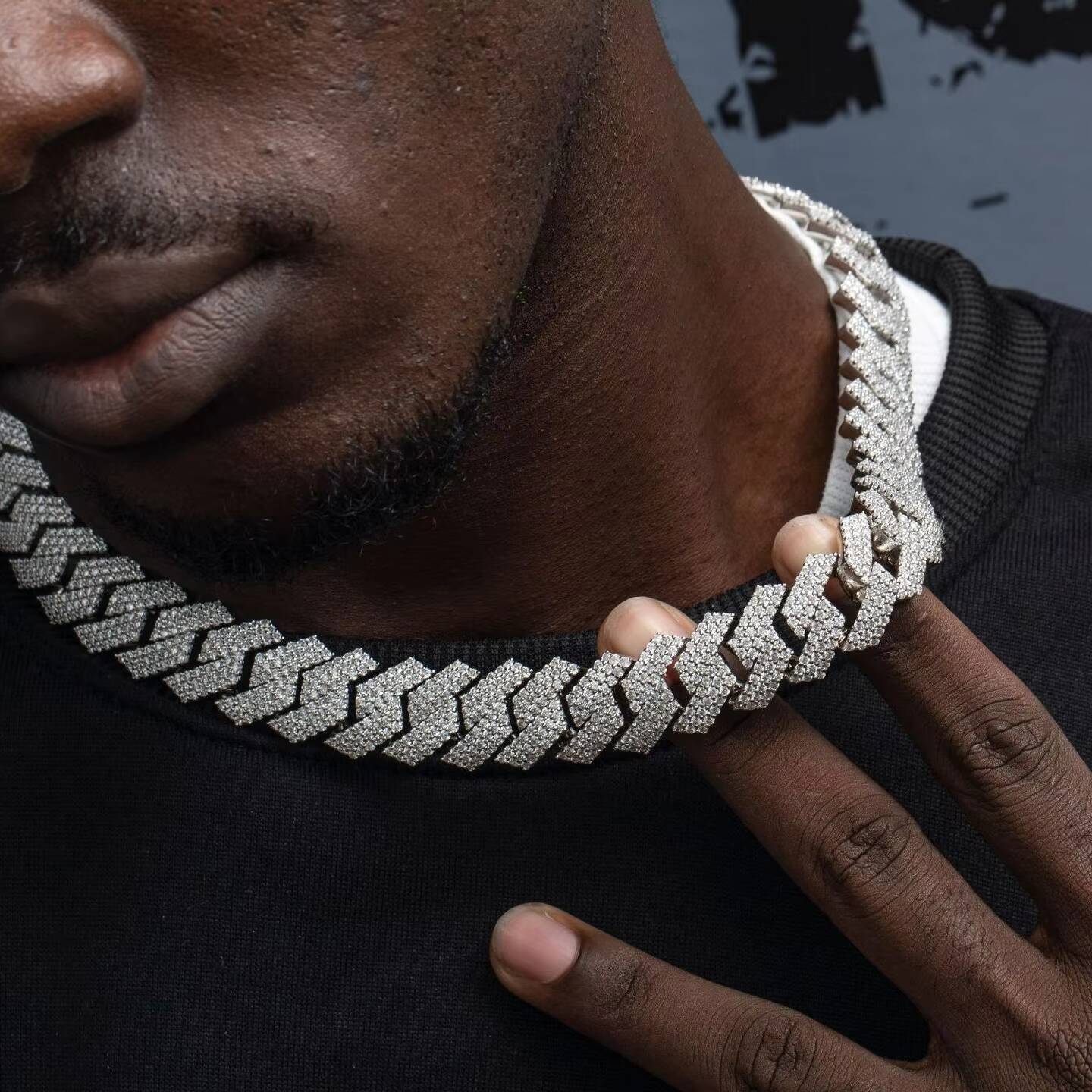 Hot Sale Heavy Cuban Chain 3rows 15mm 20mm Width 925 Solid Silver Moissanite Cuban Link Chain Mans Hip Hop Necklace