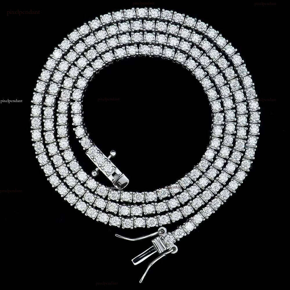 Custom Hiphop 2mm gra certified clustered sterg sier vvs1 dia moissanite mossanite jewelry tennis necklace chain A+