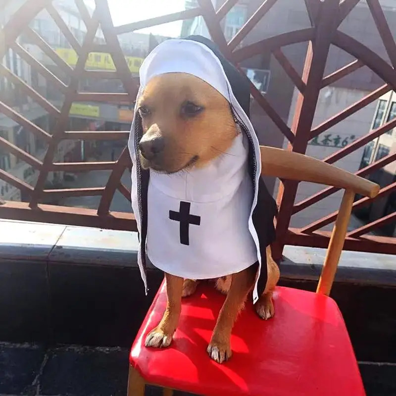 Pet Dress Cosplay Nun Headwear Puppy Kitten Nun Style Dress Halloween Dress Up Clothes Pet Costume Set Dog Transform Clothes 250805