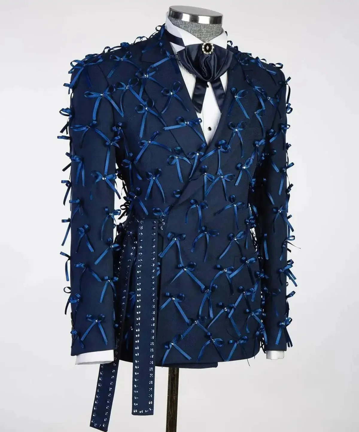 ed Lapel Blazer Bowknot Crystal Belt Outfits Wedding Prom Formal Occasion 2pcs Pants Mens Suits 250807