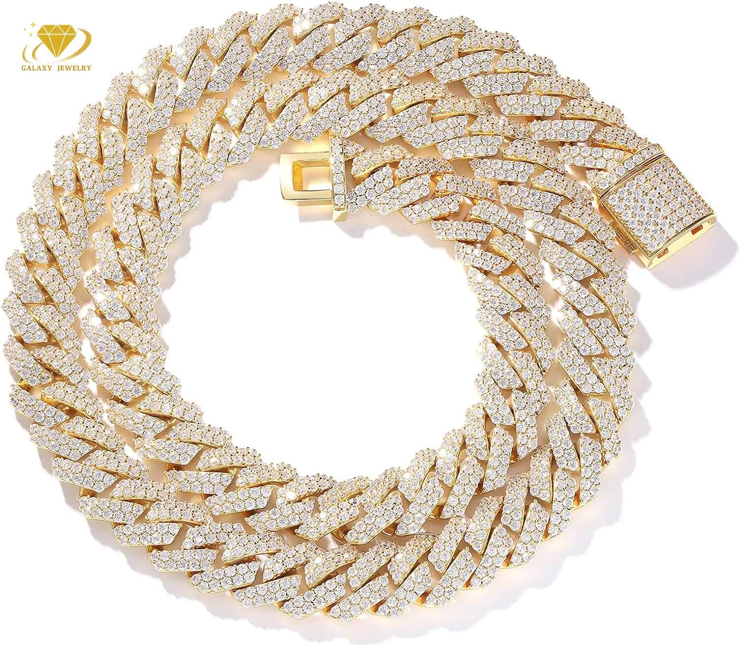 Cuban Chain Bracelet Iced Out 2 Rows Moissanite Diamond Hip Hop 925 Sterling Silver 15mm 18mm 20mm Cuban Link Chain Necklace