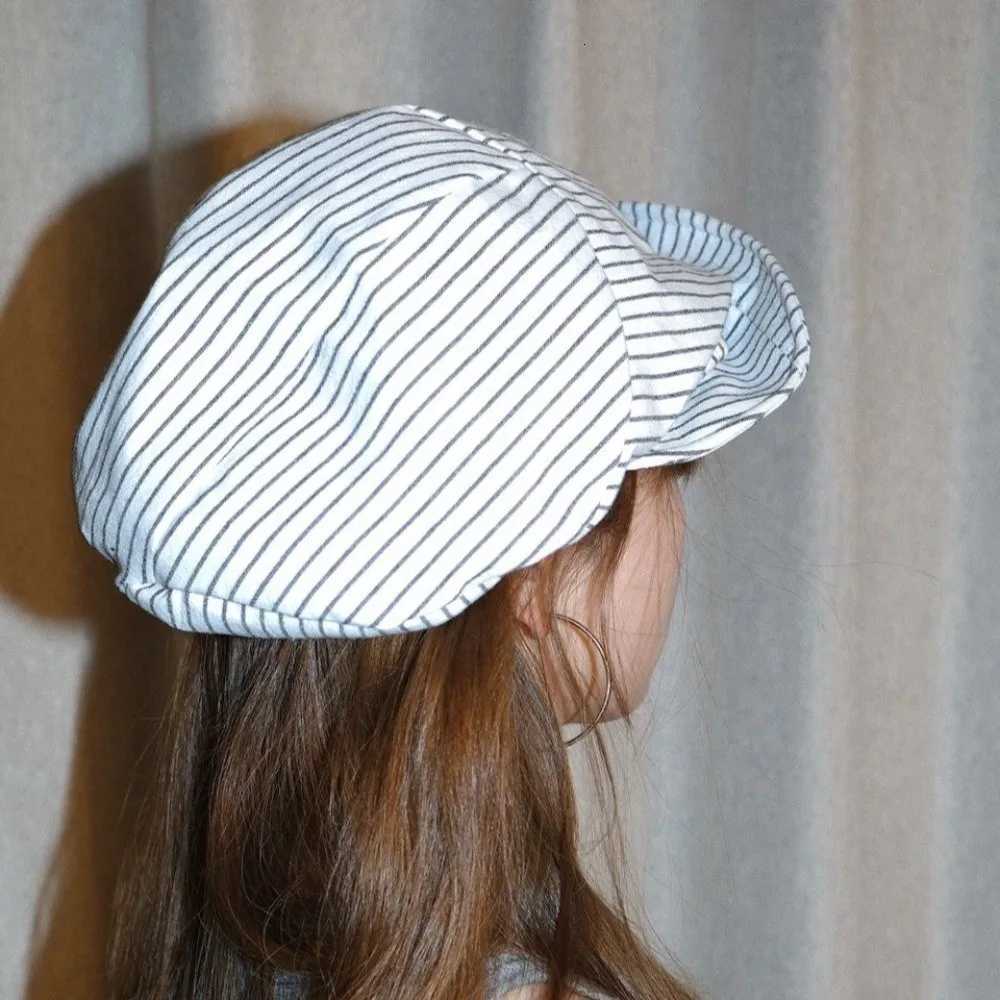 New Cotton and Linen Striped Berets Thin Janese Octagonal Hat British C Y2k Painter Cs Daily XJ250807
