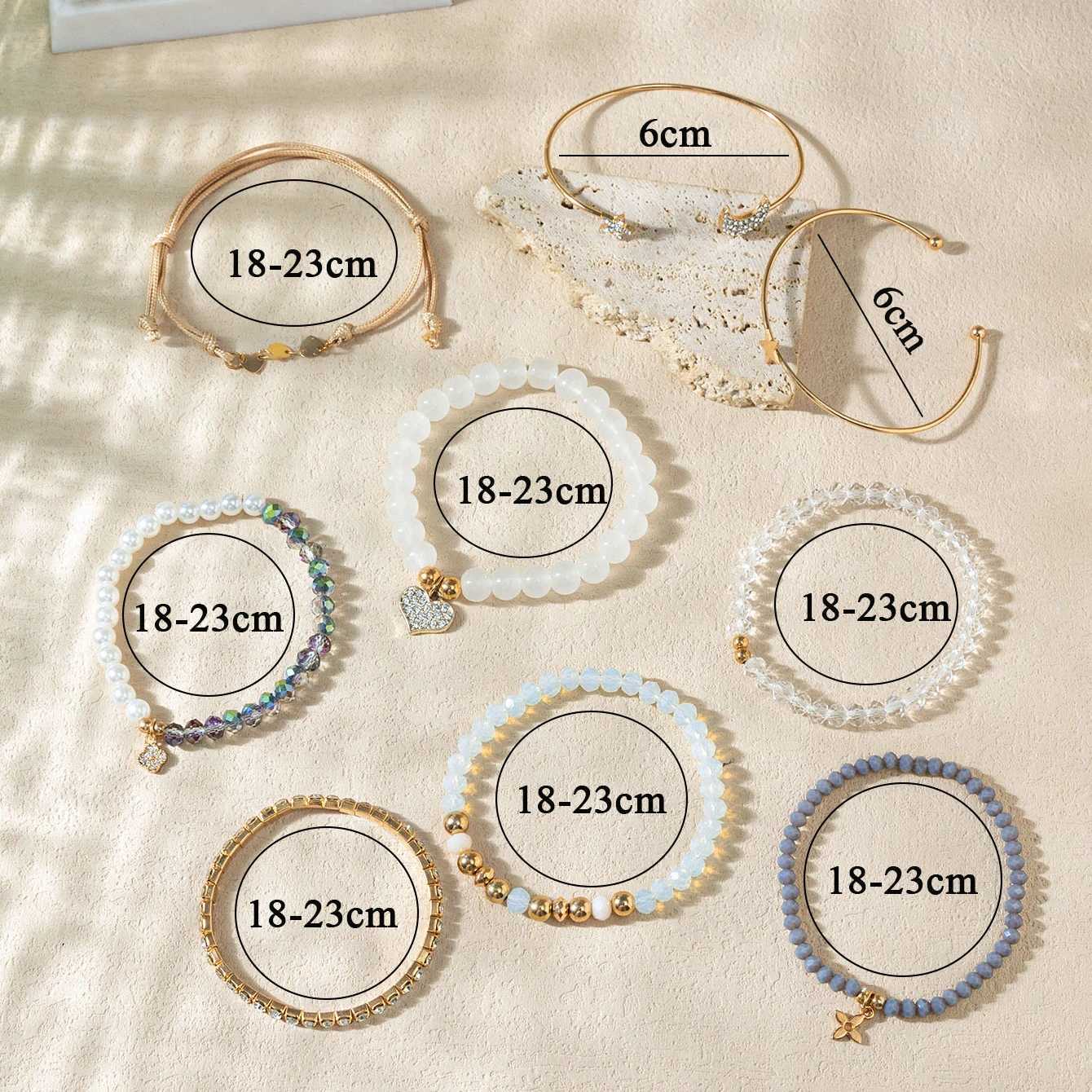 9 Piece Set Luxurious Bracelets for Women Crystal Shiny Adjustable Opening Chain Bracelets Punk Bangle Fashion Jewelry W250807