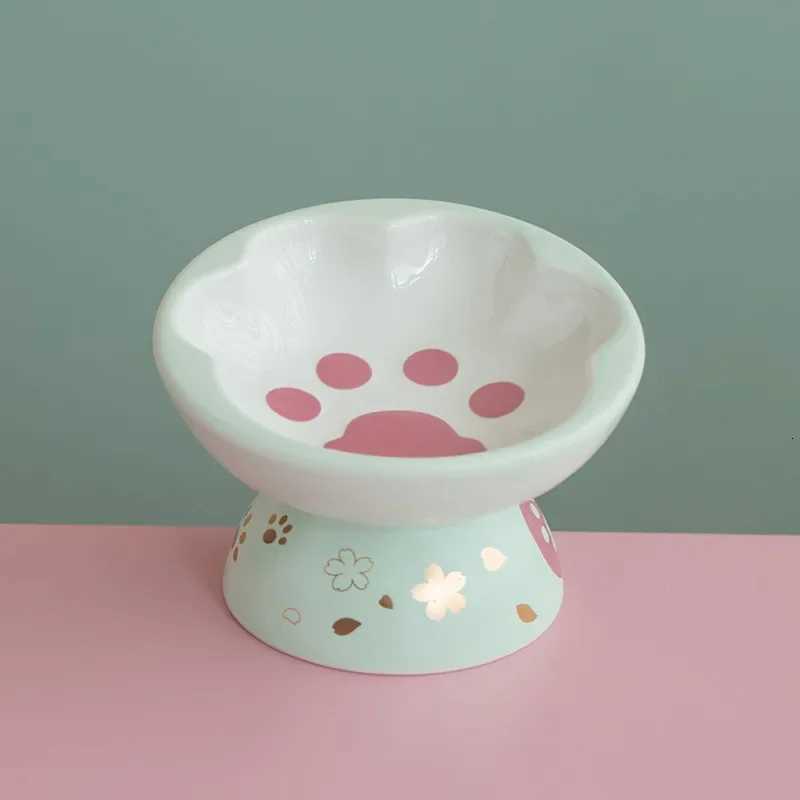 New Ceramic High-foot Oblique Mouth Cat Bowl Pet Bowl Cute Paw Shape Pet Feeder Cat and Dog Food Bowl Cervical Spine Cat Food Y250806