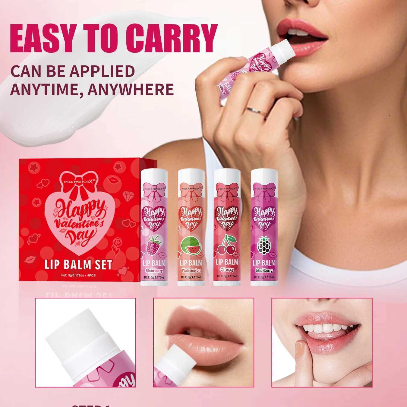 Womens Gifts 4PCS/Box Lip Balm Set Moisturizing and Glossy Suitable for Dry Lips Valentines Day Gifts forXJ250807