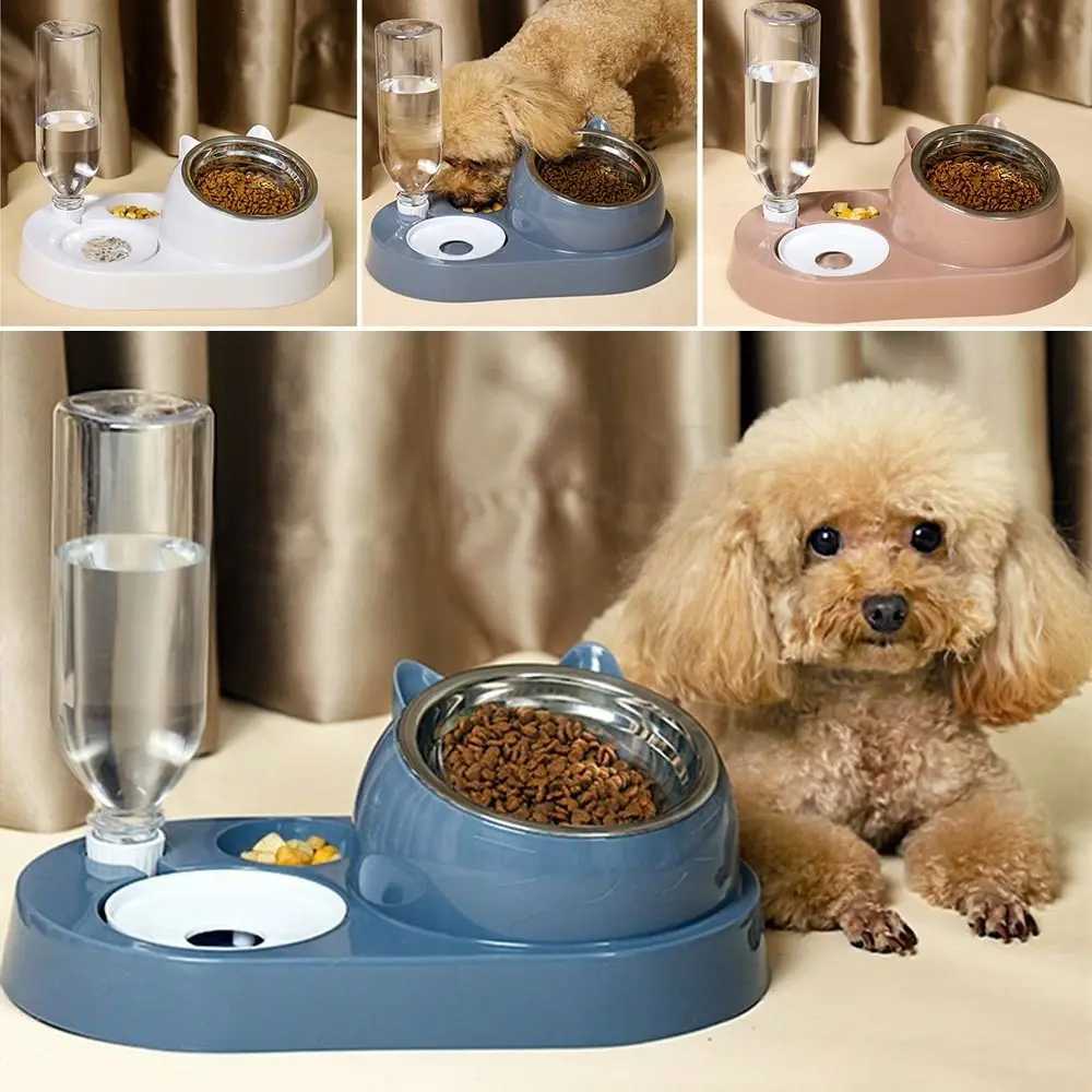 New 2-in-1 Cat Bowl Water Dispenser Automatic Water Storage Pet Dog Cat Food Bowl Food Container with Waterer Pet Waterer Feeder Y250806