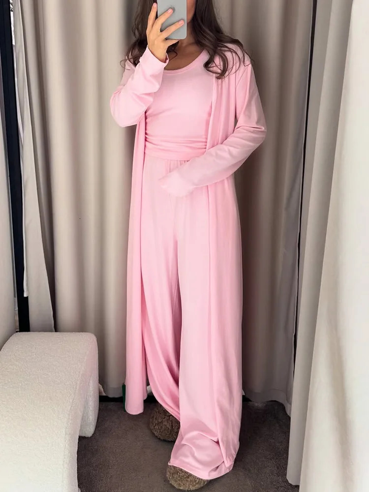 TSDFC Summer Women Club Clothing Vestidos Clothing Casual Three Piece Set Long Jacket Vest Wide Leg Trousers Pant Sets 250801