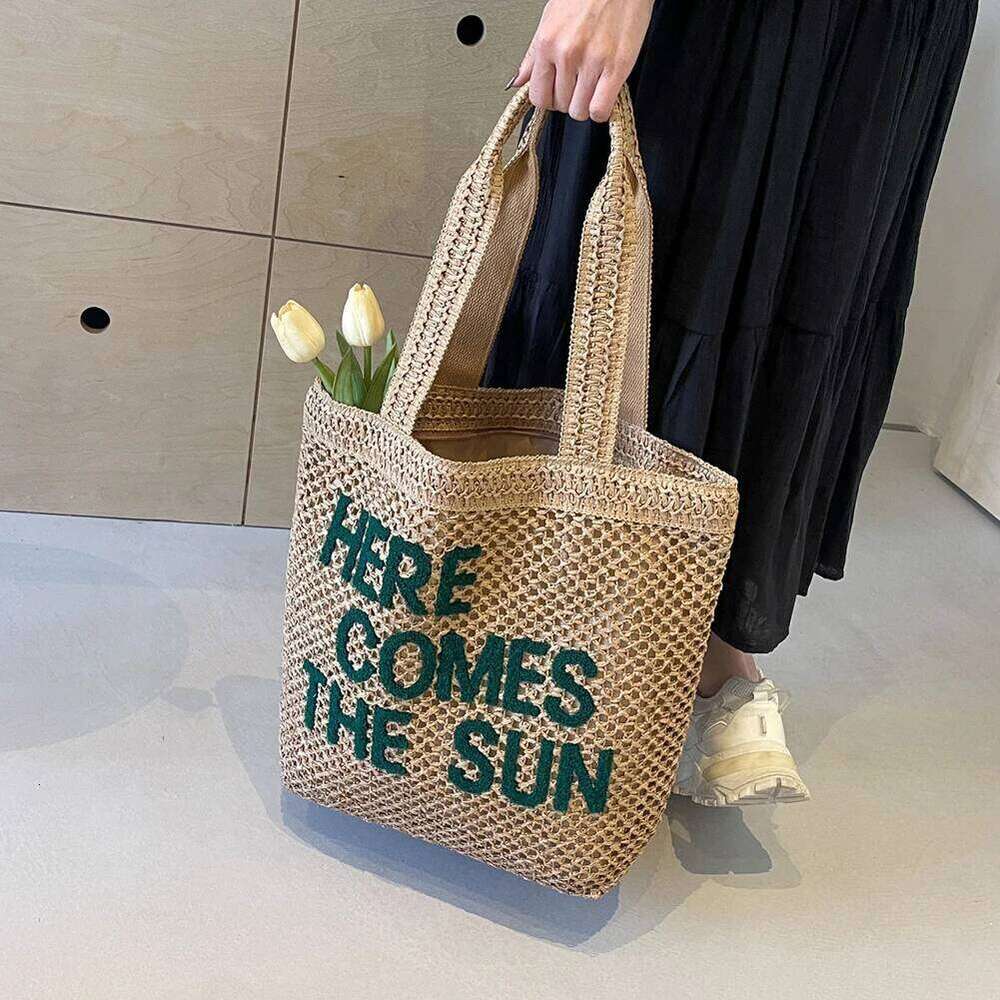 Straw Shoulder For Women's Raffia Hollow Out Woven Bag Large Capacity Rattan Crochet Tote Bags Summer Beach Underarm Handbag