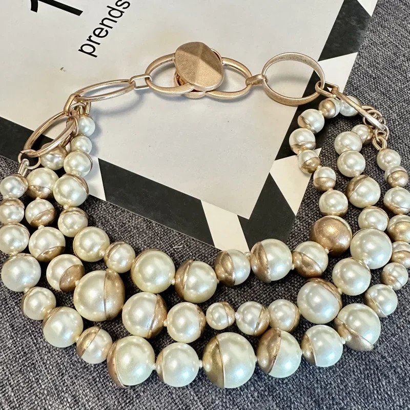 Vintage Elegant Glass Pearl Multilayer Short Necklace for Women Chokers Collares and Bracelet 250730