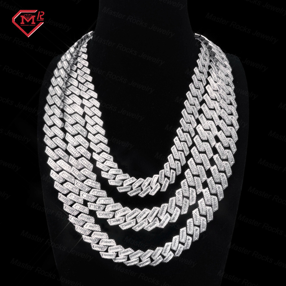 Hiphop16mm Big Size 925 Sterling Silver VVS Iced out Moissanite Necklace Cuban Link Chain Cuban Chain Style