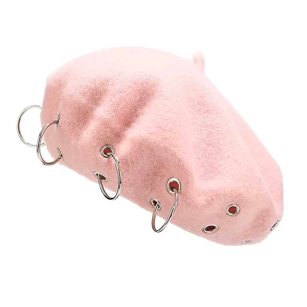 Fashion Winter Berets for Women Girl Punk Rock Style Iron Rings Beret Cs Retro Wool Hats Black Woolen Painter Cs XJ250807