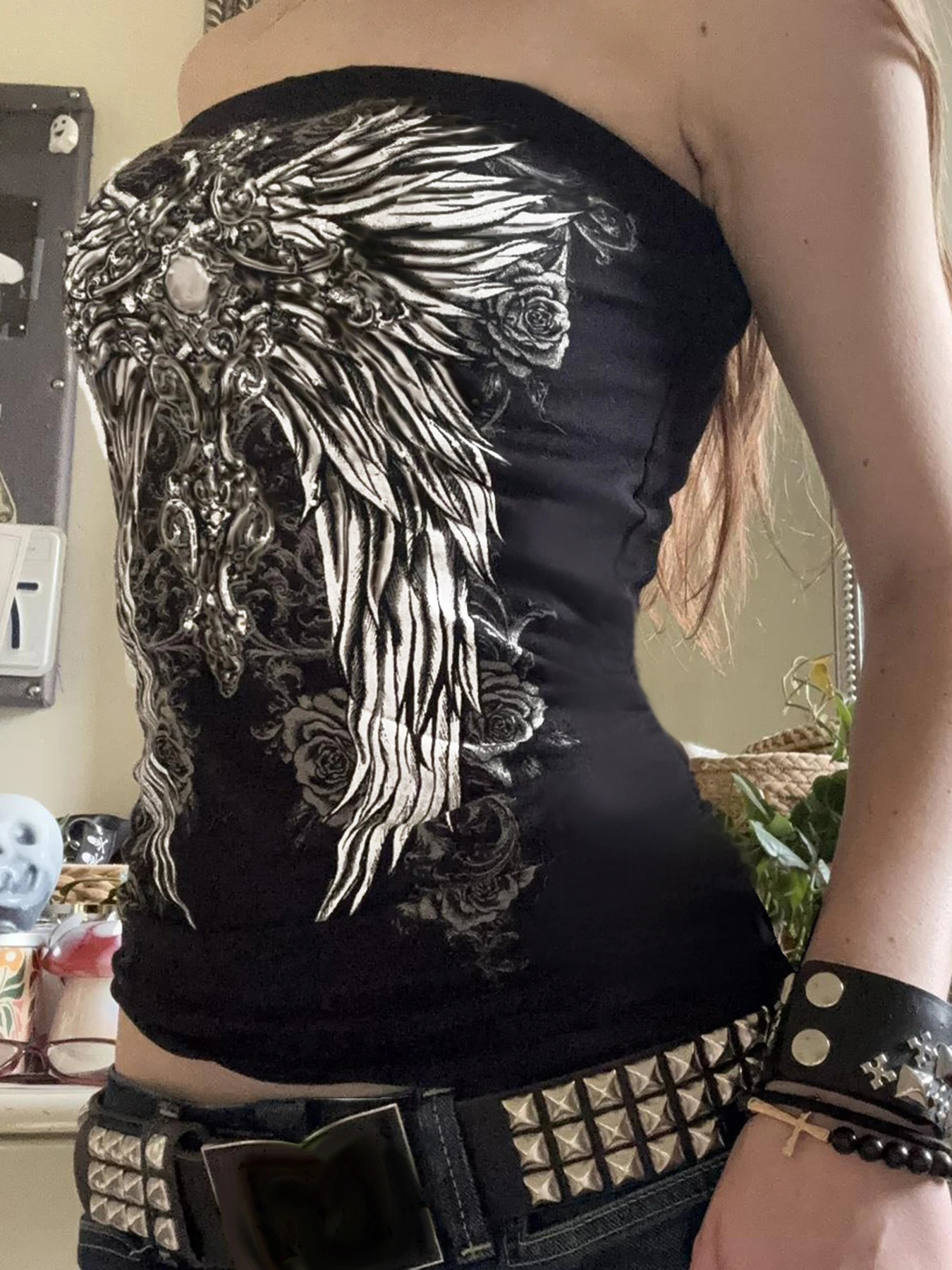 Cuteandpsycho Y2K Sexy Graphic Print Tube Tops for Women Fashion Harajuku Gothic Cute Shirts Slim Streetwear Bodycon 90s Camis 250807