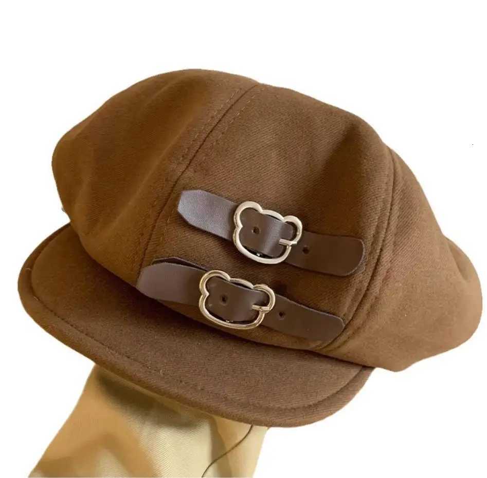 Retro Coffee Berets Hats Women Girls Buckle Design Painter Hats All-Matching Octagonal Hat Stylish Short Brim Newsboy Hats XJ250807