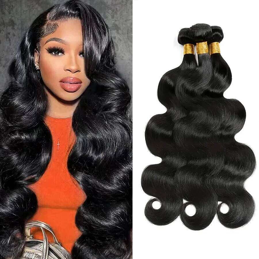 Body Wave Brazilian Weave 100% Natural Black Human Hair Extensions synthetic 3 PCS Bundles