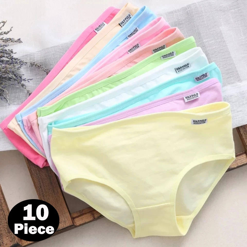 10Pcs Plus Size Underwear Womens Panties Cotton Breathable Briefs Girls Middle Waist Seamless Sexy Lingerie Female Underpants 250807