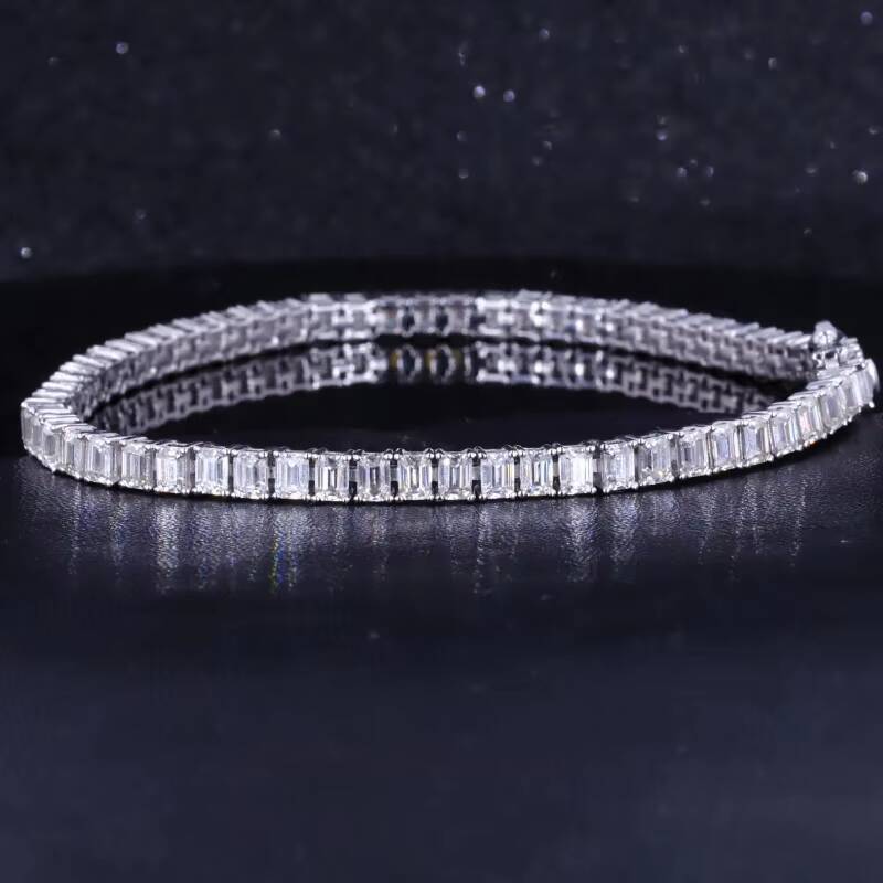 2025 Hot Sale Moissanite Tennis Bracelet Emerald Cut Moissanite Bracelet Jewelry Customize 14K Solid Gold Tennis Bracelet
