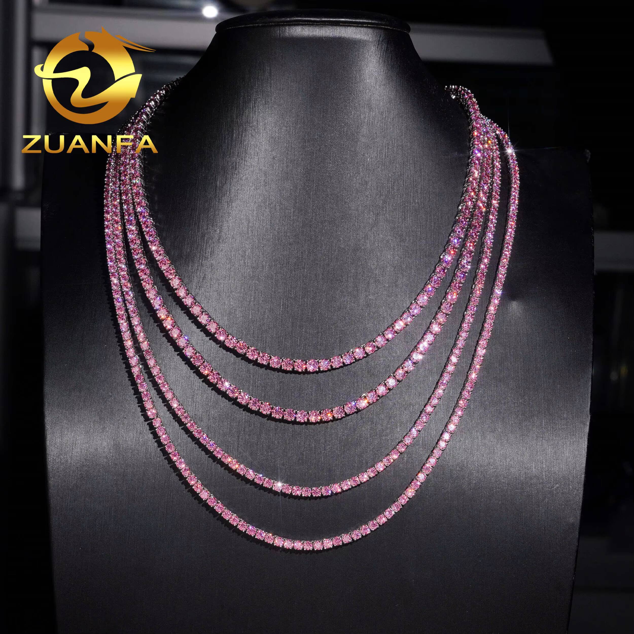Pass Diamond Tetser 3mm 4mm 925 Silver Pink Moissanite Tennis Chain Fashion Jewelry Iced Out Tennis Necklace