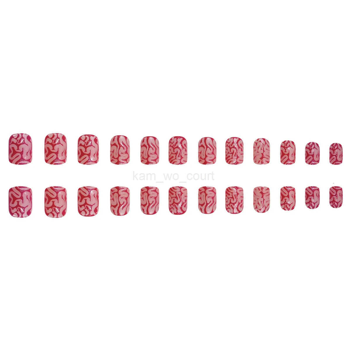 24PCS Short Coffin False Nails Halloween Horror Blood Colon Design Fake Nail Patches for Girls Women Wearable Press on Nails M250807