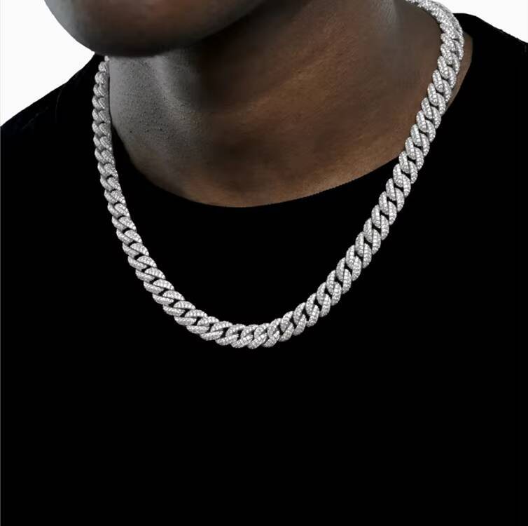 Fashion Design 9mm 13mm Wide Iced Out Moissanite Diamond Silver Cuban Link Necklace/bracelet Chain for Rapper Hiphop Jewelry