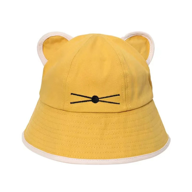 Korean Cartoon Cat Ear Bucket Hat Spring Summer Kawaii Beach Tour Sun Visor Hats Wide Brim Y2K Cotton Panama Cap 250805
