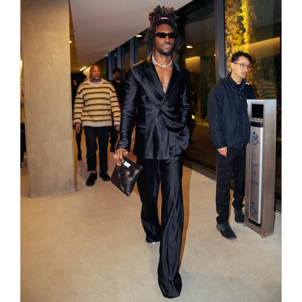 Mens Suit Satin Complete 2 Pieces Blazer Pants Costume ious Double Breasted ed Lapel Jackets Dancing Party Fashion 250807