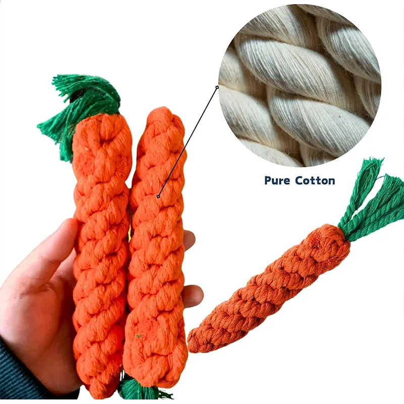 Carrot Dog Bite Rope Pet Dog Toy Safe Durable Braided Bite Dog Chew Toys Resistant Puppy Molar Cleaning Teeth Cotton Rope 250804