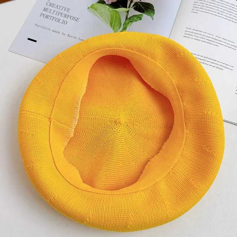 1 Cute Japanese Style Soft Girl Beret with a Big Orange Womens Summer Cotton Yarn Breathable Versatile Fresh Fruit Painter Hat XJ250807