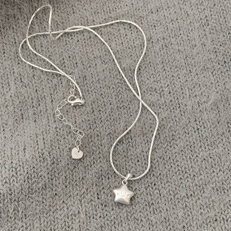 Sterling Sier Necklace Cute Five Pointed Star Smile Dimple Pendant for Women Girl Jewelry Gift Dropshipping Wholesale Jewelry for Women