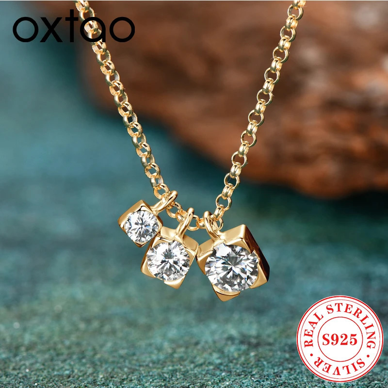0XTAO D Color Three Stone Pendant Necklace Glittering Diamond for Women Real 925 Silver Chain Necklaces Jewelry Gift 250712