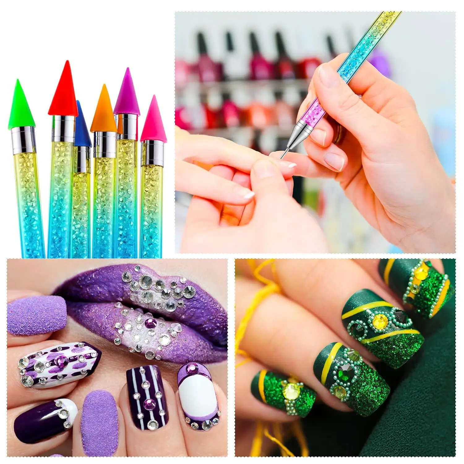 Gradient Rhinestone Picker Tool Dotting Pen Diamond Painting Pen Nail Dot Crystals Dual Ended Wax Pencil for Gems Nail Art DIY 250805